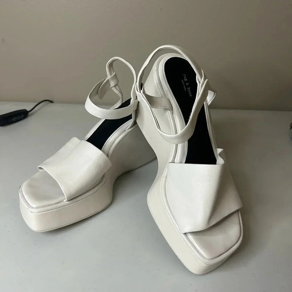 Rag & Bone Byron Platform Wedge Sandal In Antique White Size 39.5 9 US - Picture 2 of 10
